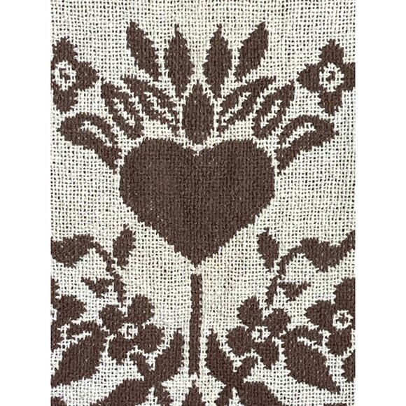 Vtg Cotton Blanket Chocolate Brown Tan Folk Throw Rustic Farmhouse Home Decor - Picture 9 of 9